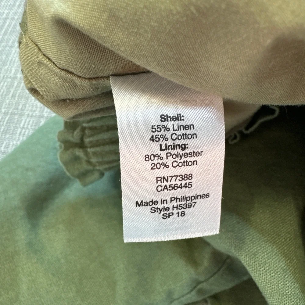 Coastal Linen Blend Scalloped Hem‎ Olive Mini Skirt size 6 Preppy Resort